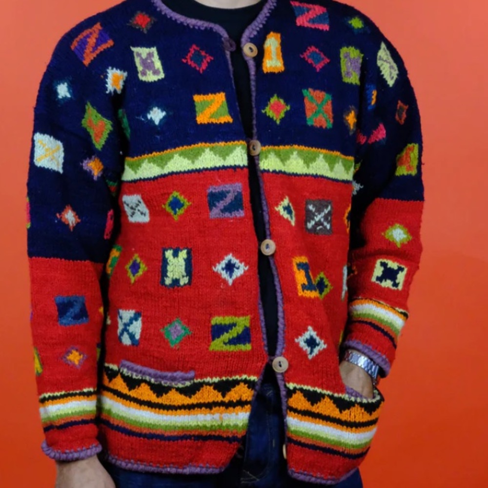 The territory ahead chunky vintage wool bright graphic sweater grandpa novelty S